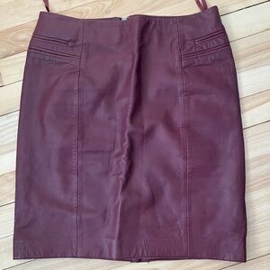 Kookai Burgundy Genuine Leather Pencil Skirt - Excellent Quality - Like New